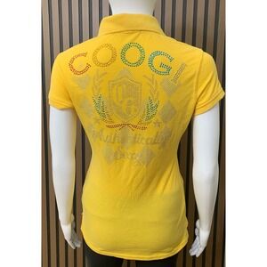 Coogi Women's Yellow Rhinestone Studded Polo Shirt Short Sleeve Y2k M